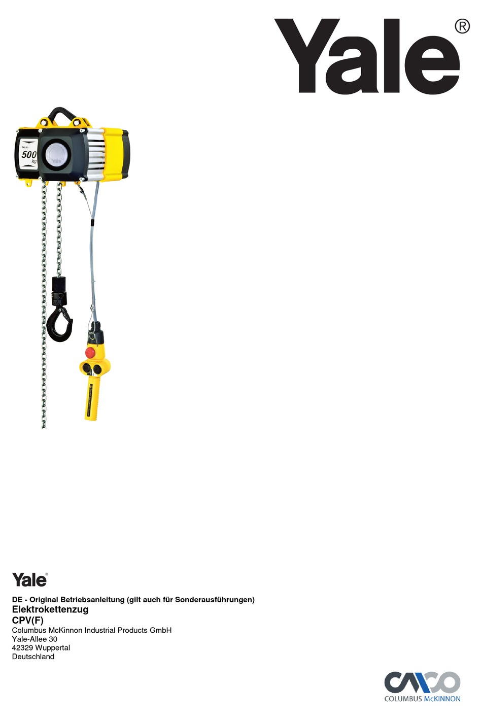 COLUMBUS MCKINNON YALE CPV SERIES TRANSLATED OPERATING INSTRUCTIONS Pdf