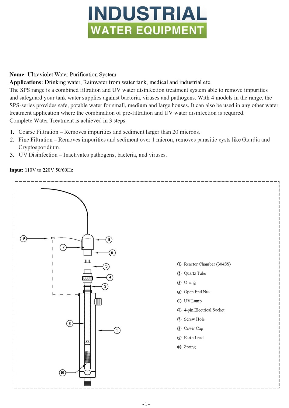INDUSTRIAL WATER EQUIPMENT ULTRAVIOLET WATER PURIFICATION SYSTEM