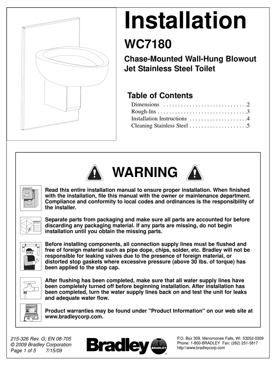 BRADLEY WC7180 INSTALLATION Pdf Download | ManualsLib