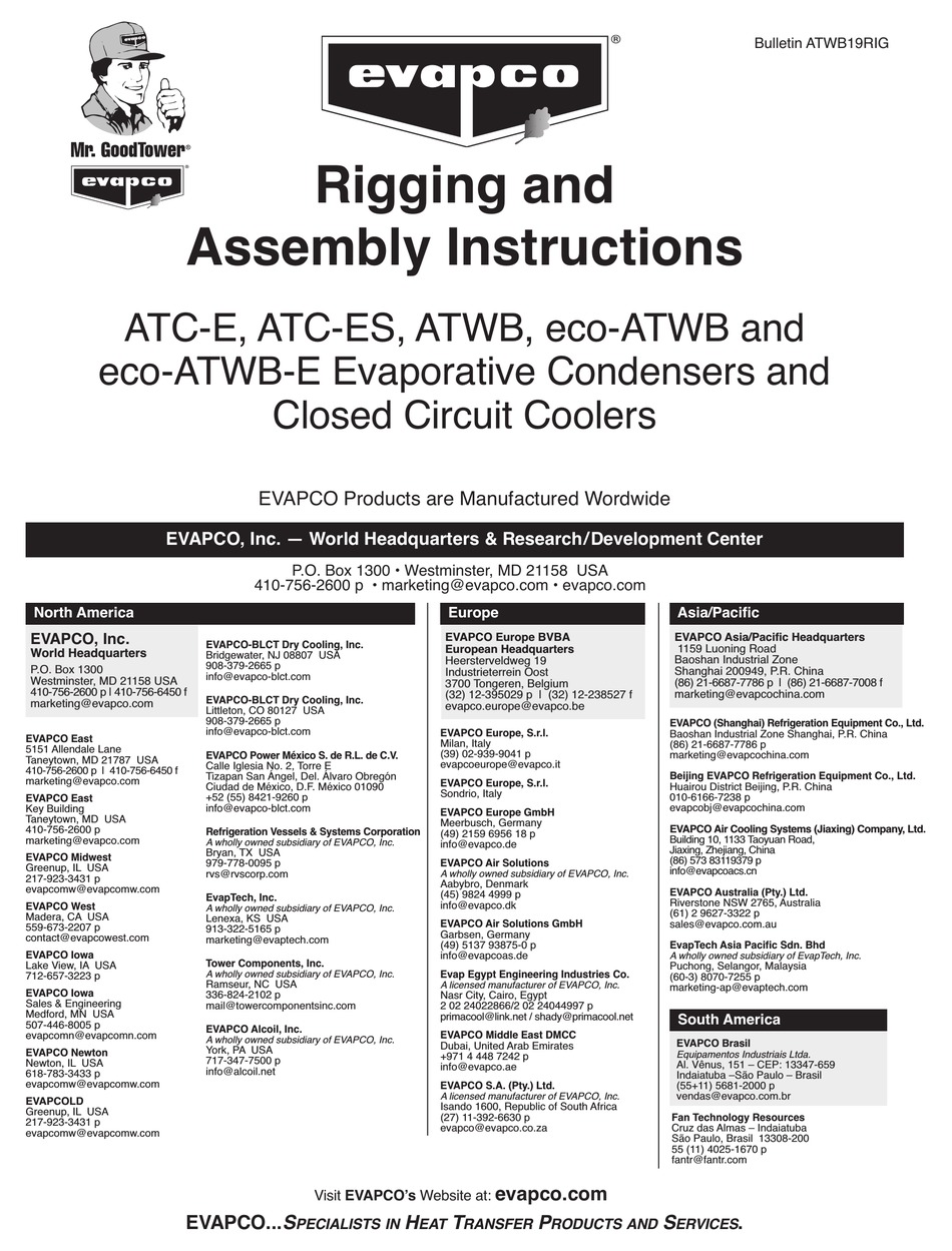 EVAPCO ATCE RIGGING AND ASSEMBLY INSTRUCTIONS Pdf Download ManualsLib