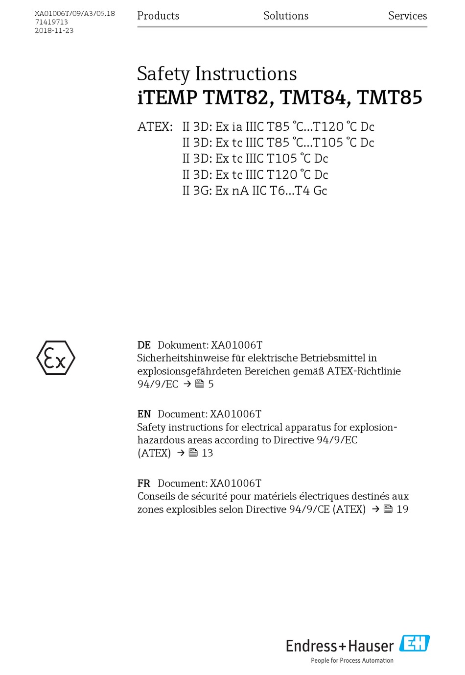 ENDRESS+HAUSER ITEMP TMT82 SAFETY INSTRUCTIONS Pdf Download ManualsLib