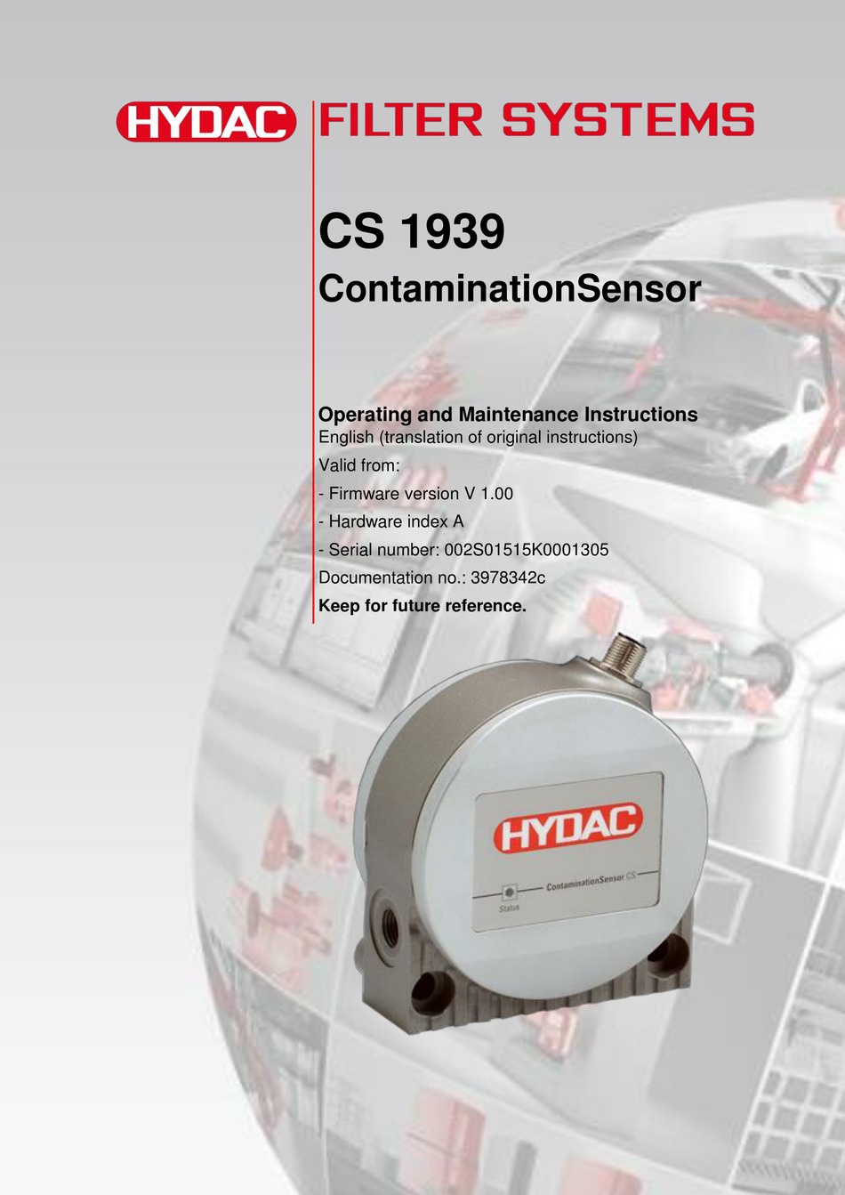 HYDAC FILTER SYSTEMS CONTAMINATIONSENSOR CS 1939 SERIES OPERATING AND MAINTENANCE INSTRUCTIONS