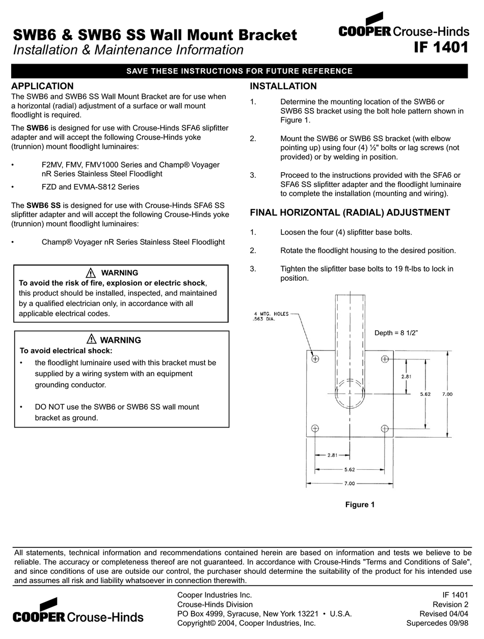 COOPER CROUSE-HINDS SWB6 INSTALLATION & MAINTENANCE INFORMATION Pdf ...