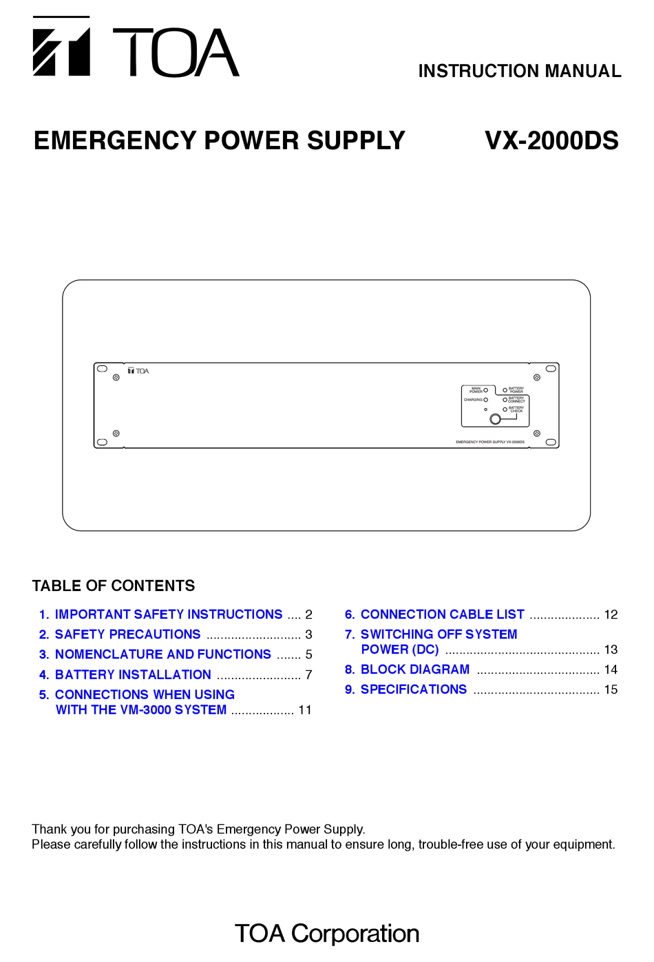 Toa Vx 00ds Instruction Manual Pdf Download Manualslib