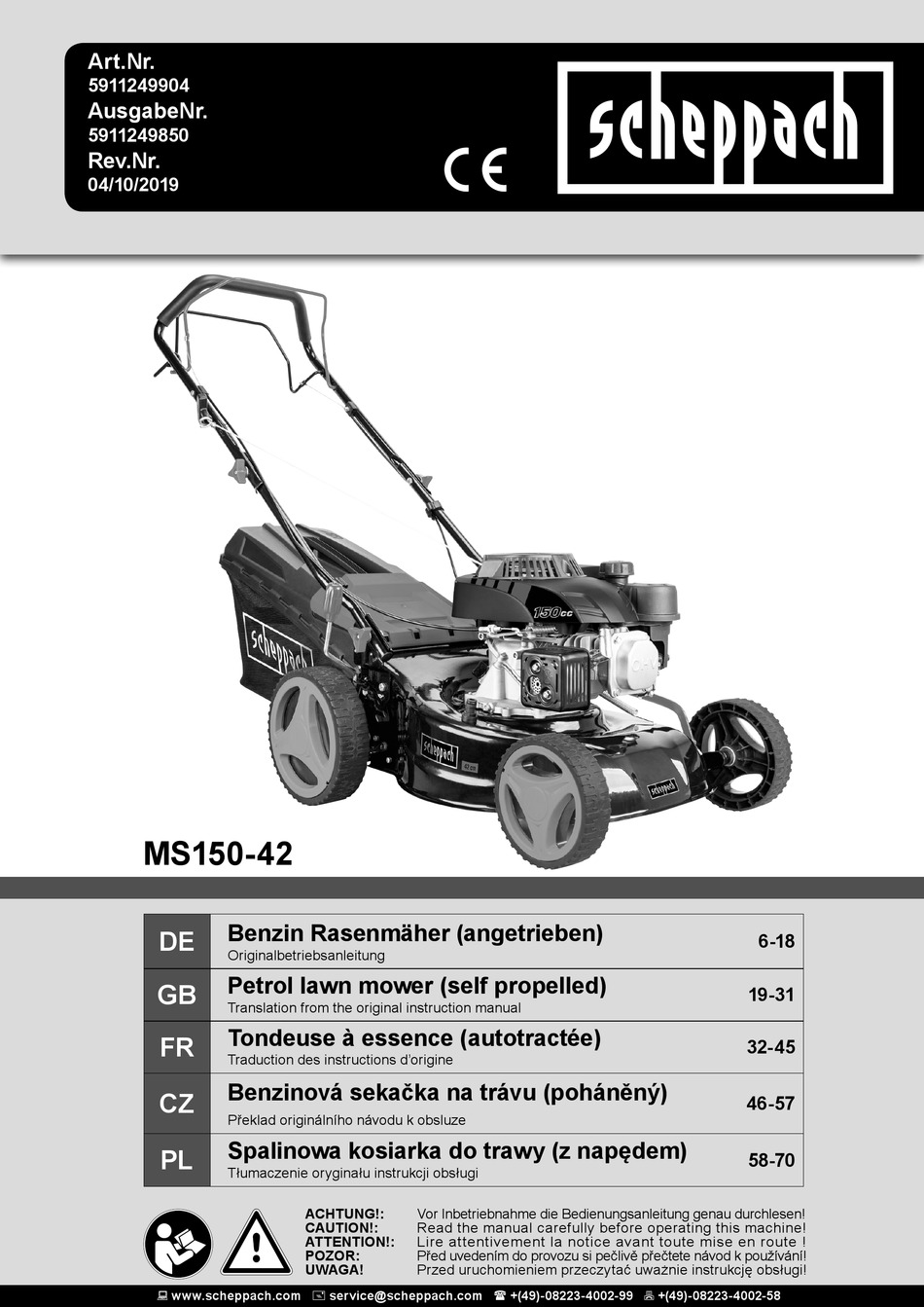 SCHEPPACH MS150-42 ORIGINAL INSTRUCTION MANUAL Pdf Download | ManualsLib
