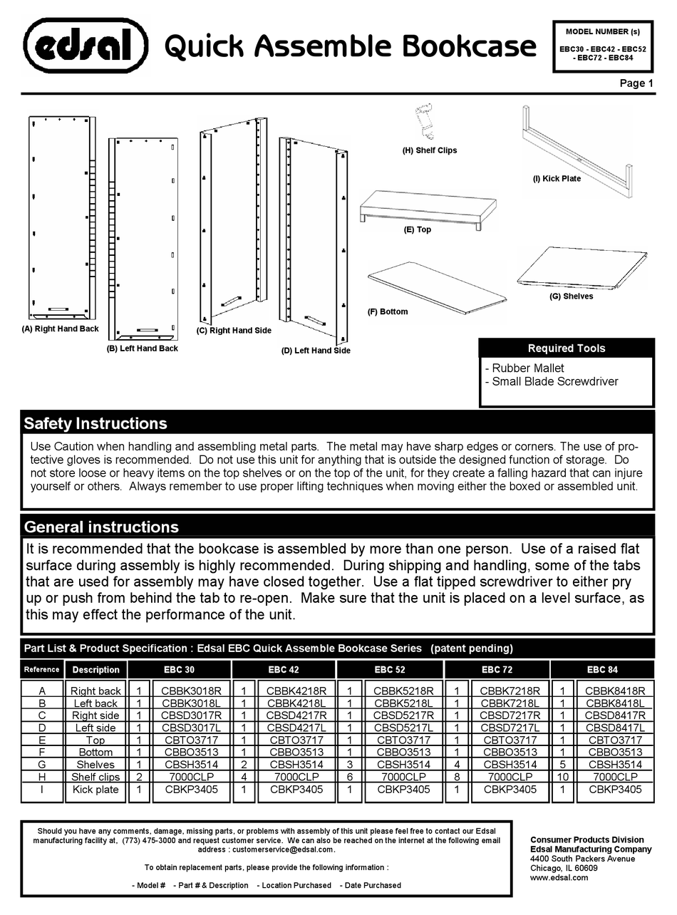 EDSAL EBC30 QUICK ASSEMBLY Pdf Download ManualsLib