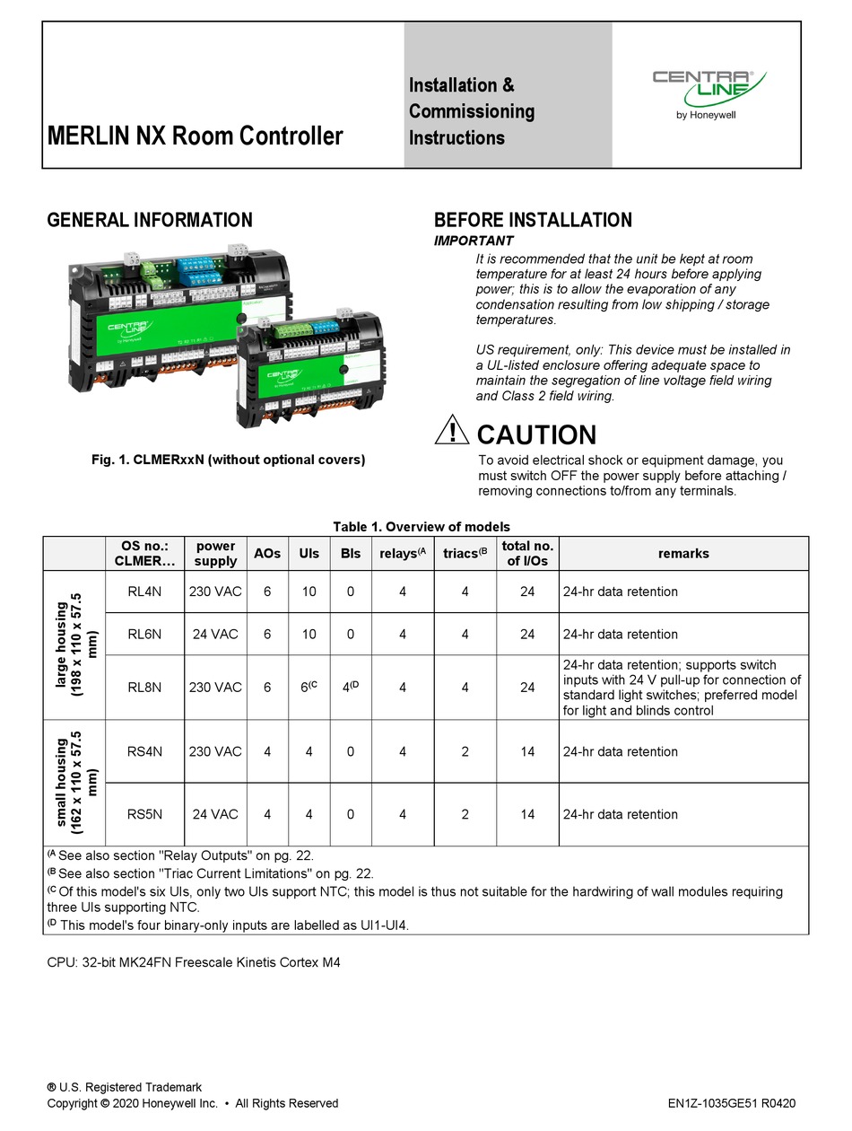 Honeywell Centra Line Merlin Nx Series Installation Commissioning Instructions Pdf Download Manualslib