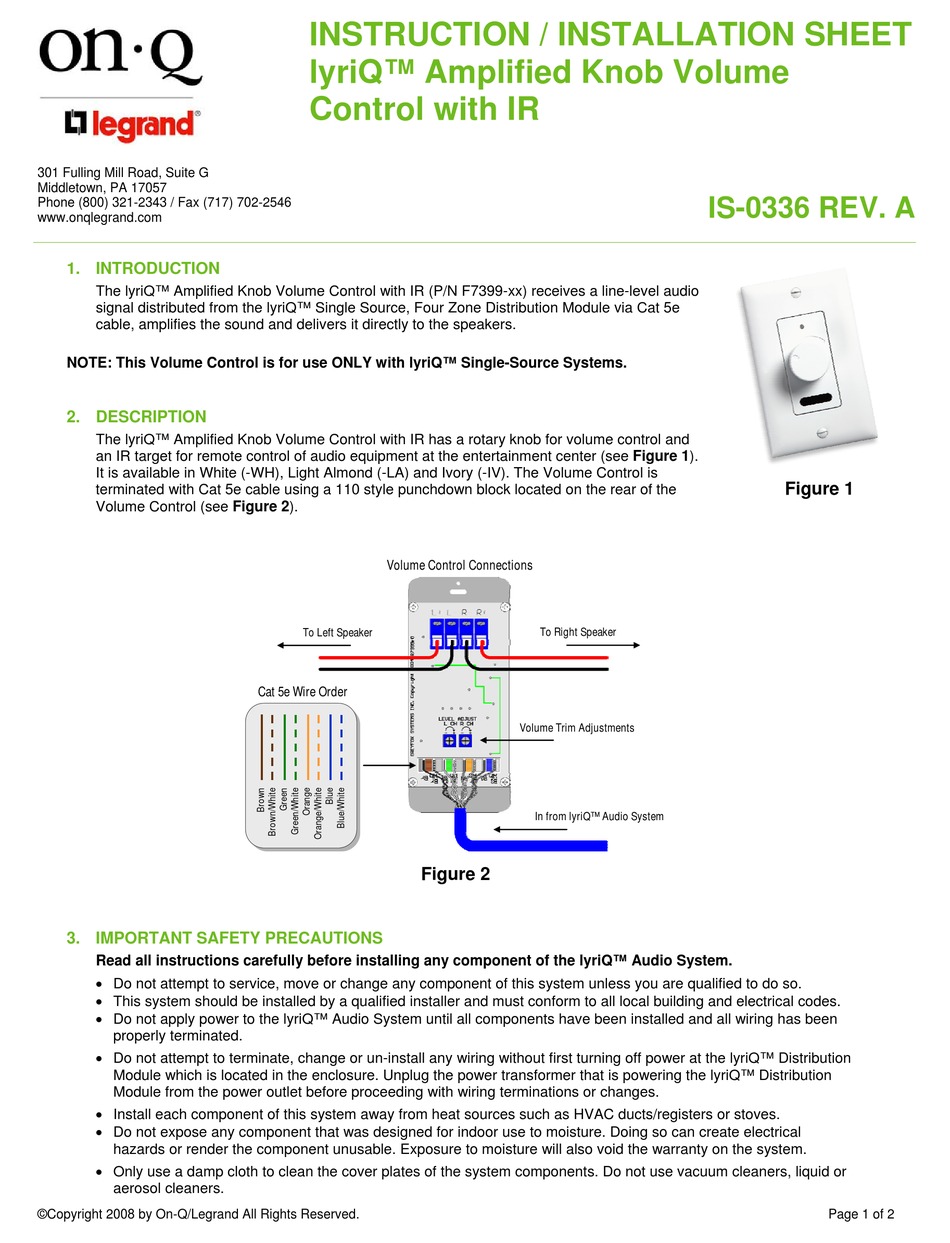 ONQ/LEGRAND LYRIQ IS0336 INSTRUCTION/INSTALLATION SHEET Pdf Download