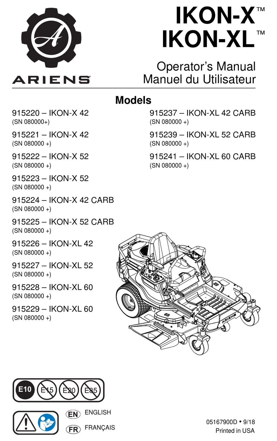 Ariens Ikon X 42 Operator S Manual Pdf Download Manualslib