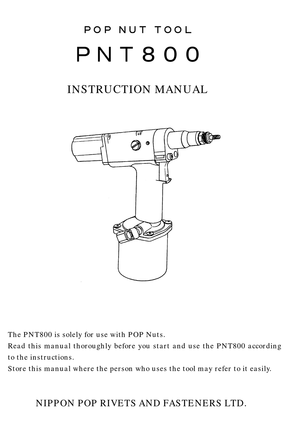 NIPPON POP RIVETS AND FASTENERS PNT800 SERIES INSTRUCTION MANUAL Pdf