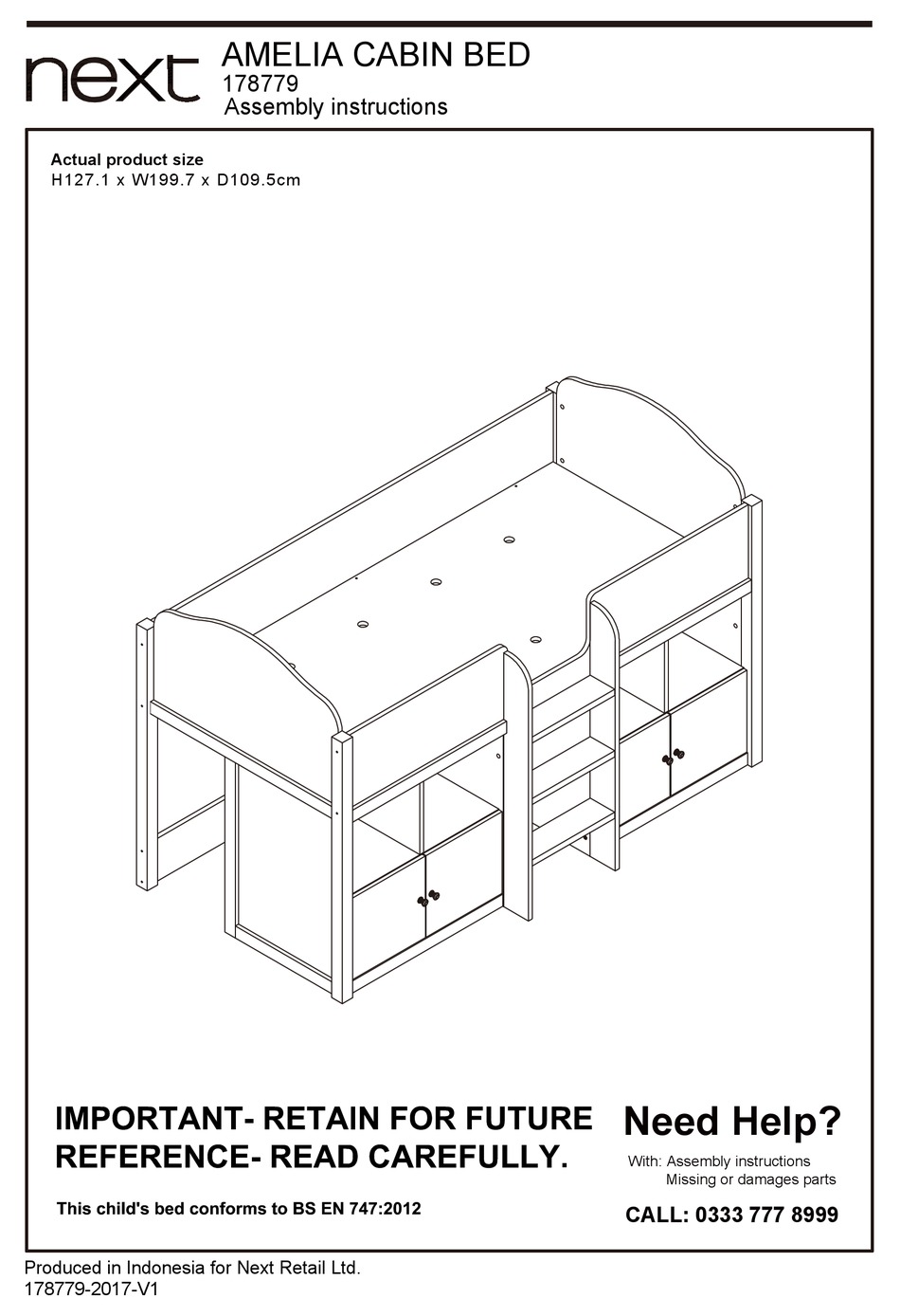 NEXT AMELIA CABIN BED 178779 ASSEMBLY INSTRUCTIONS MANUAL Pdf Download
