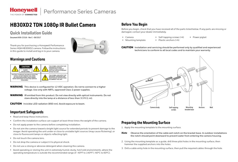 HONEYWELL PERFORMANCE SERIES QUICK INSTALLATION MANUAL Pdf Download ...