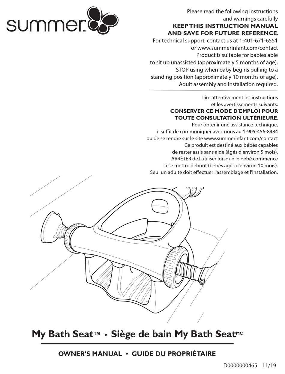Summer My Bath Seat z Owner S Manual Pdf Download Manualslib