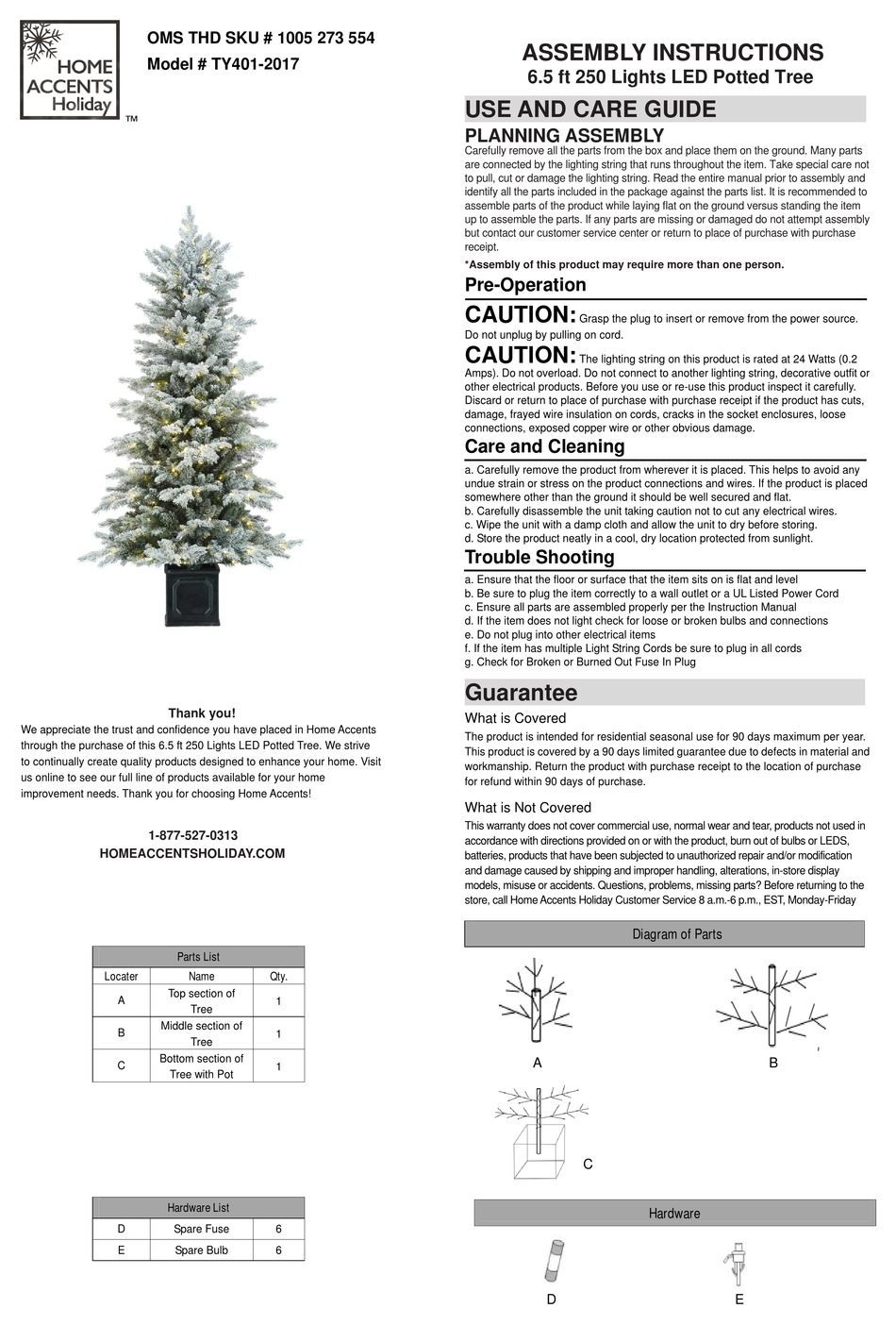 HOME ACCENTS HOLIDAY TY4012017 ASSEMBLY INSTRUCTIONS Pdf Download