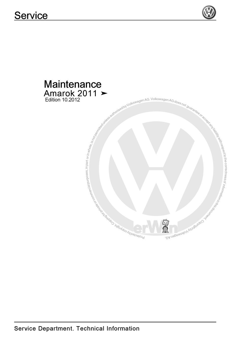 VOLKSWAGEN AMAROK 2011 SERVICE & MAINTENANCE Pdf Download | ManualsLib