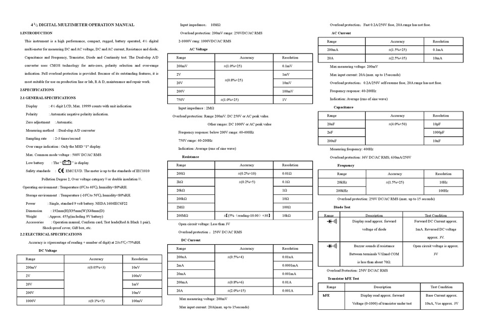 VICTOR VC9806+ OPERATION MANUAL Pdf Download | ManualsLib