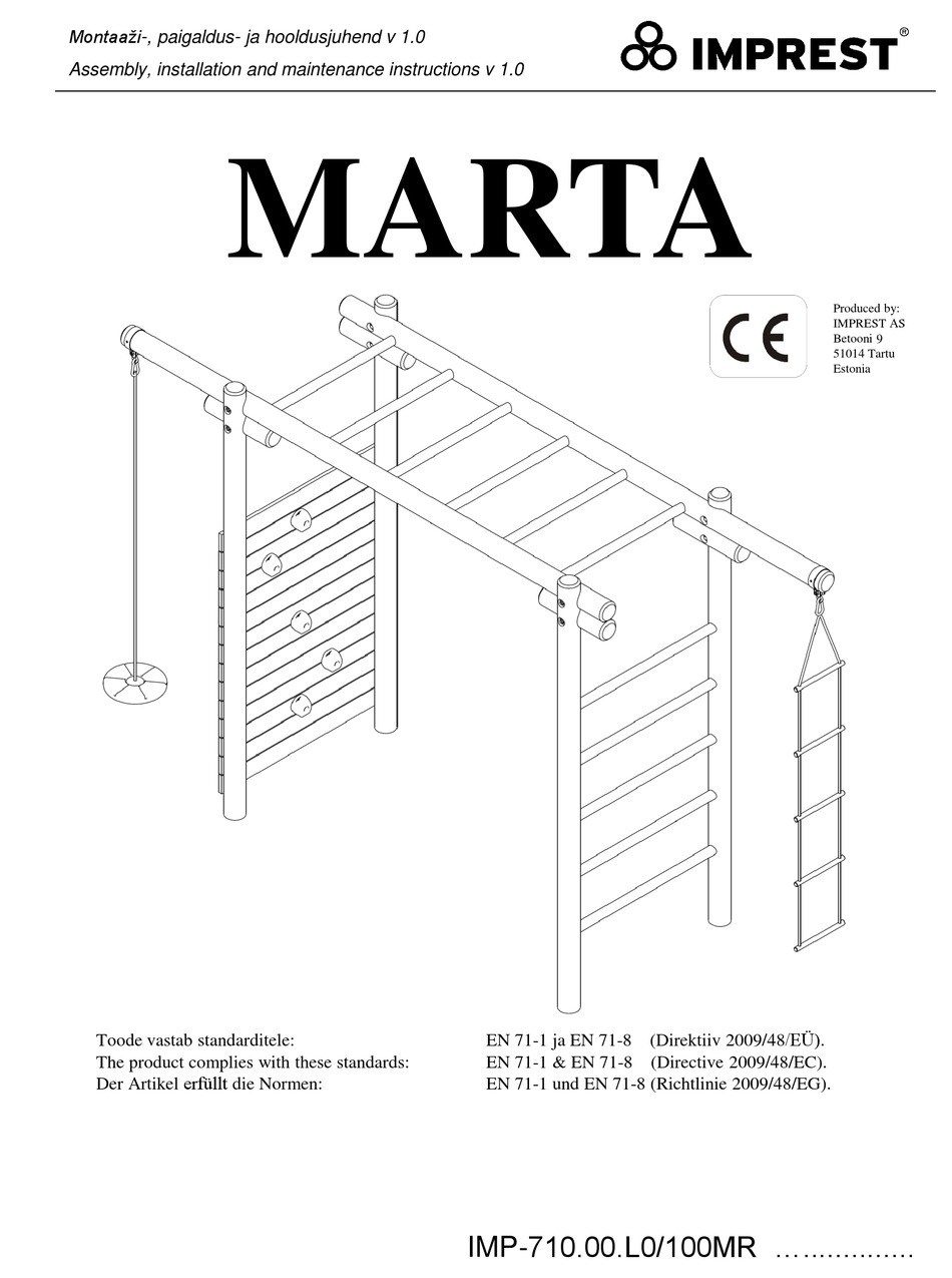 IMPREST MARTA ASSEMBLY, INSTALLATION AND MAINTENANCE INSTRUCTIONS Pdf
