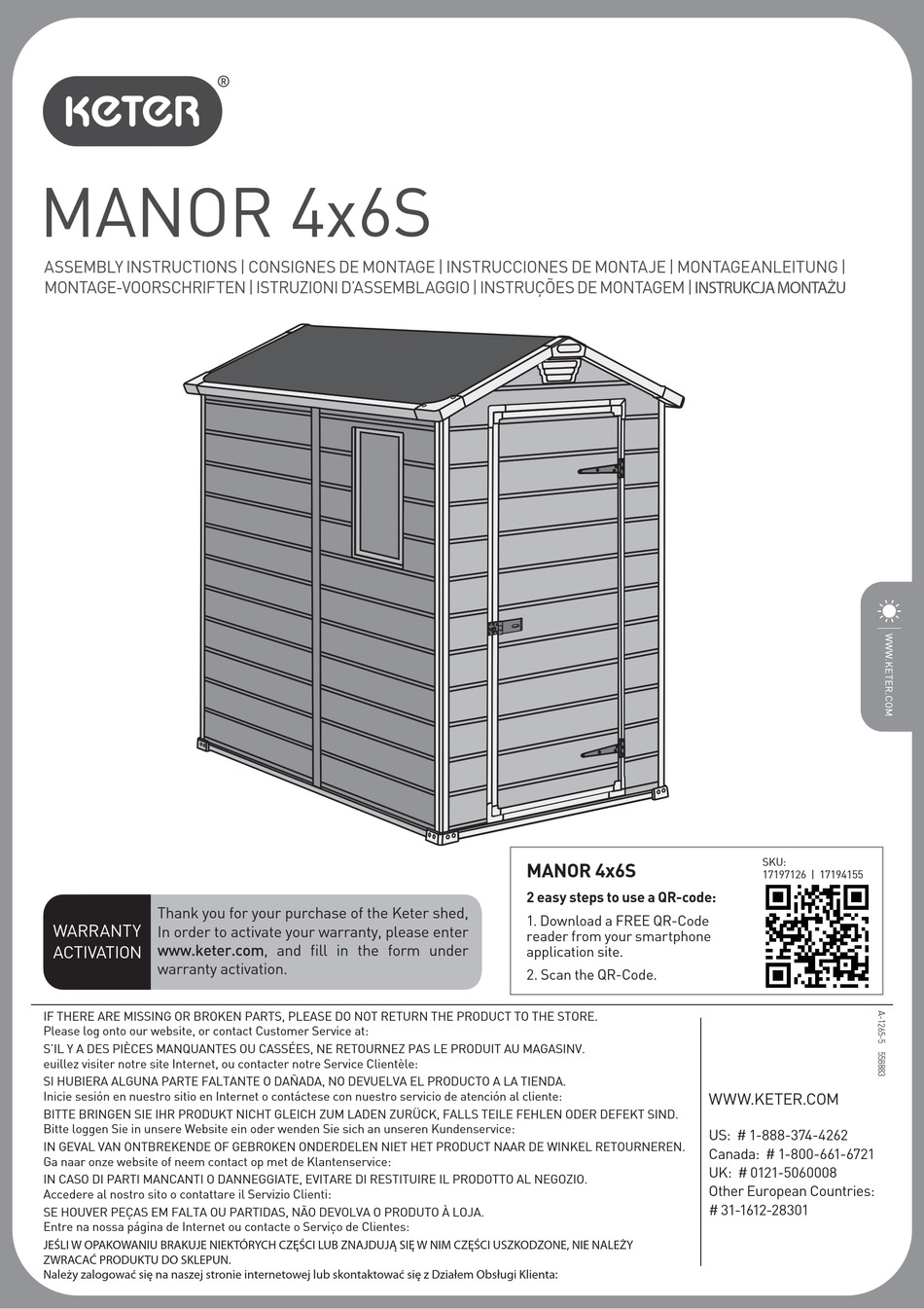 KETER MANOR 4X6S ASSEMBLY INSTRUCTIONS MANUAL Pdf Download | ManualsLib