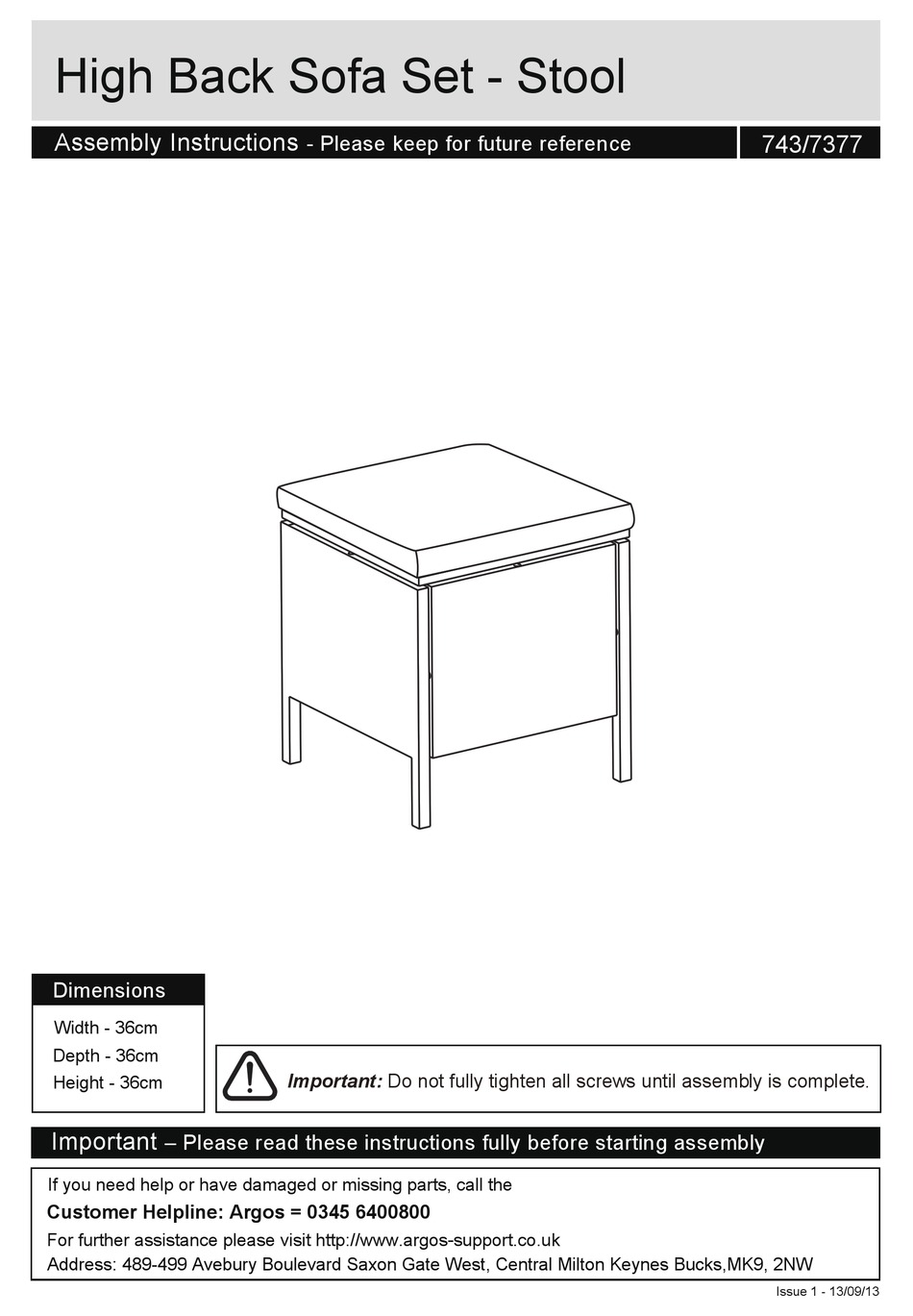 ARGOS HIGH BACK SOFA SET 743/7377 ASSEMBLY INSTRUCTIONS Pdf Download