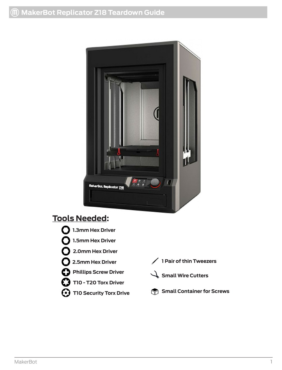 MAKERBOT REPLICATOR Z18 TEARDOWN MANUAL Pdf Download ManualsLib