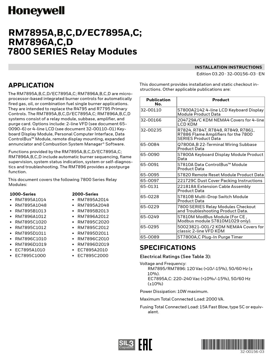 HONEYWELL 7800 SERIES INSTALLATION INSTRUCTIONS MANUAL Pdf Download