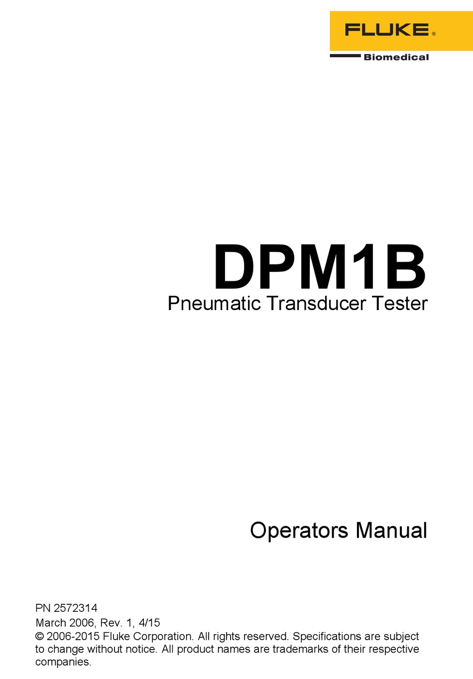 FLUKE BIOMEDICAL DPM1B OPERATOR'S MANUAL Pdf Download ManualsLib