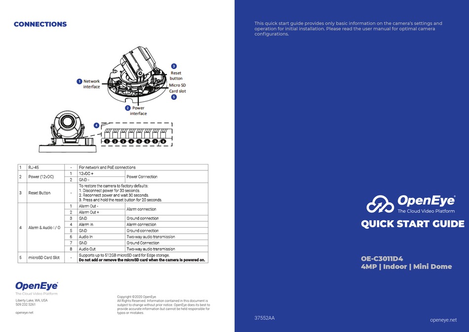 OPENEYE OEC3011D4 QUICK START MANUAL Pdf Download ManualsLib