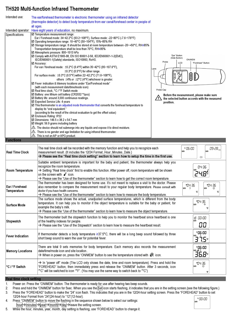 Medical thermometer - TH520 - Radiant Innovation - multifunction