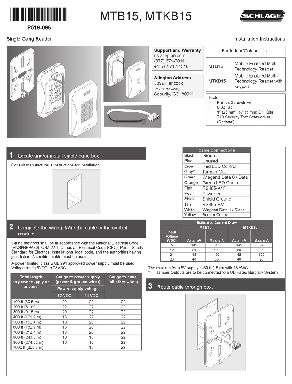 ALLEGION SCHLAGE MTB15 INSTALLATION INSTRUCTIONS MANUAL Pdf Download |  ManualsLib  Schlage Mt15 Wiring Diagram    ManualsLib
