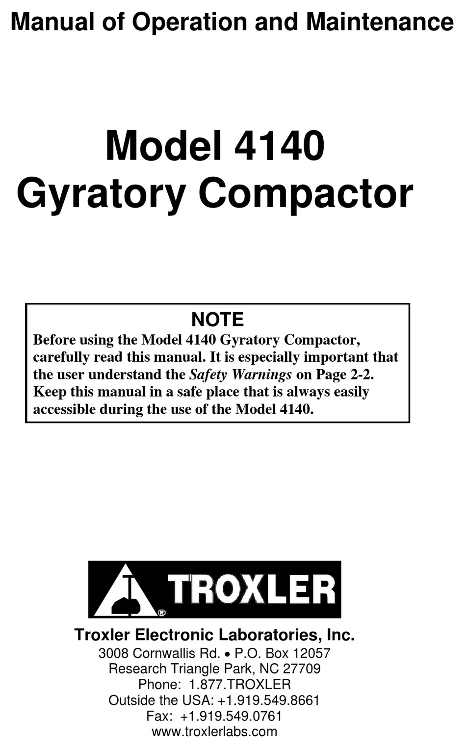 TROXLER 4140 MANUAL OF OPERATION AND MAINTENANCE Pdf Download ManualsLib