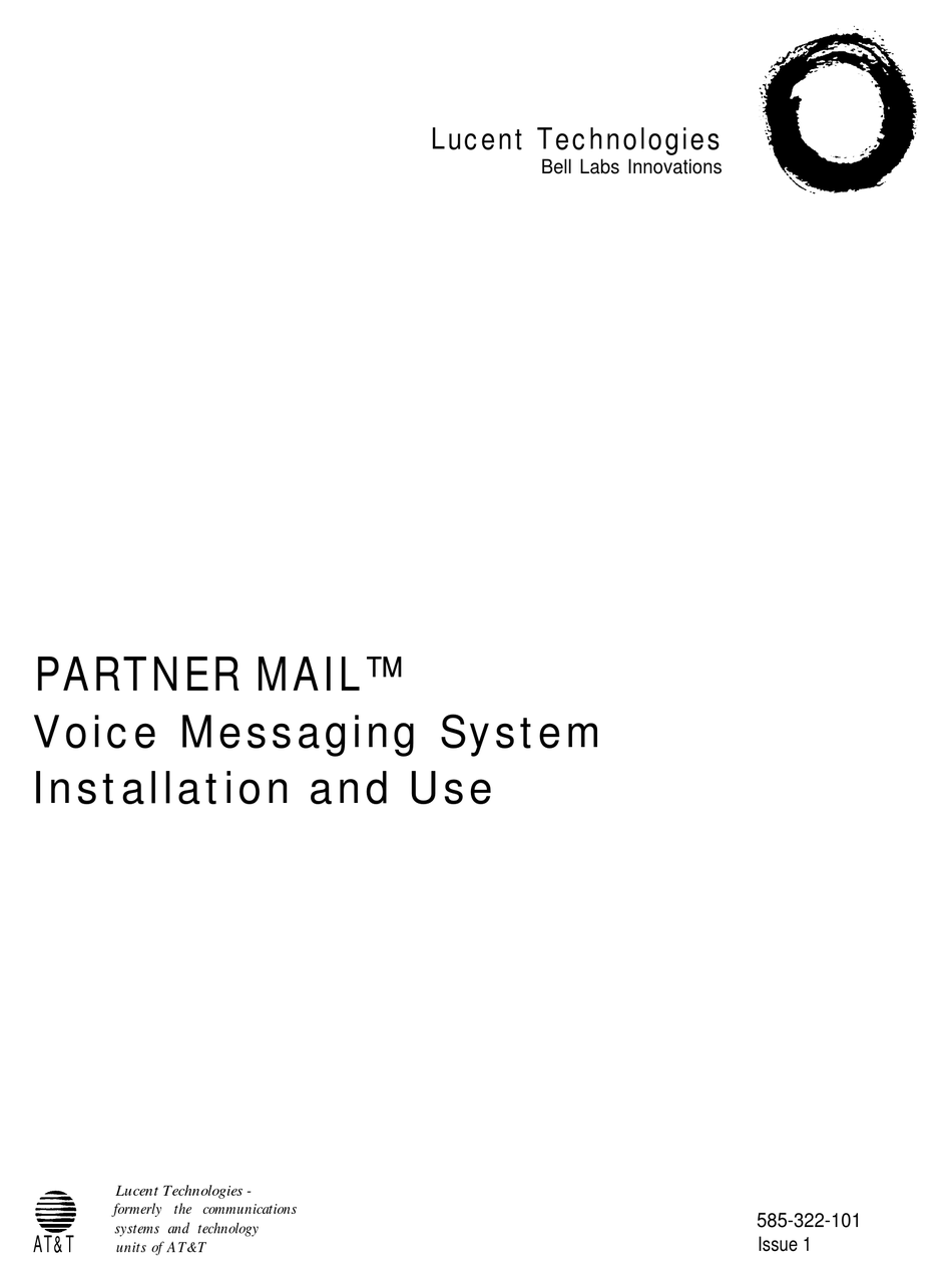 LUCENT TECHNOLOGIES PARTNER MAIL INSTALLATION AND USE MANUAL Pdf 