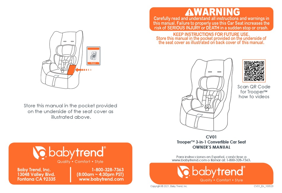 Baby Trend Trooper Cv01 Owner S Manual Pdf Manualslib - Baby Trend Car Seat Manual