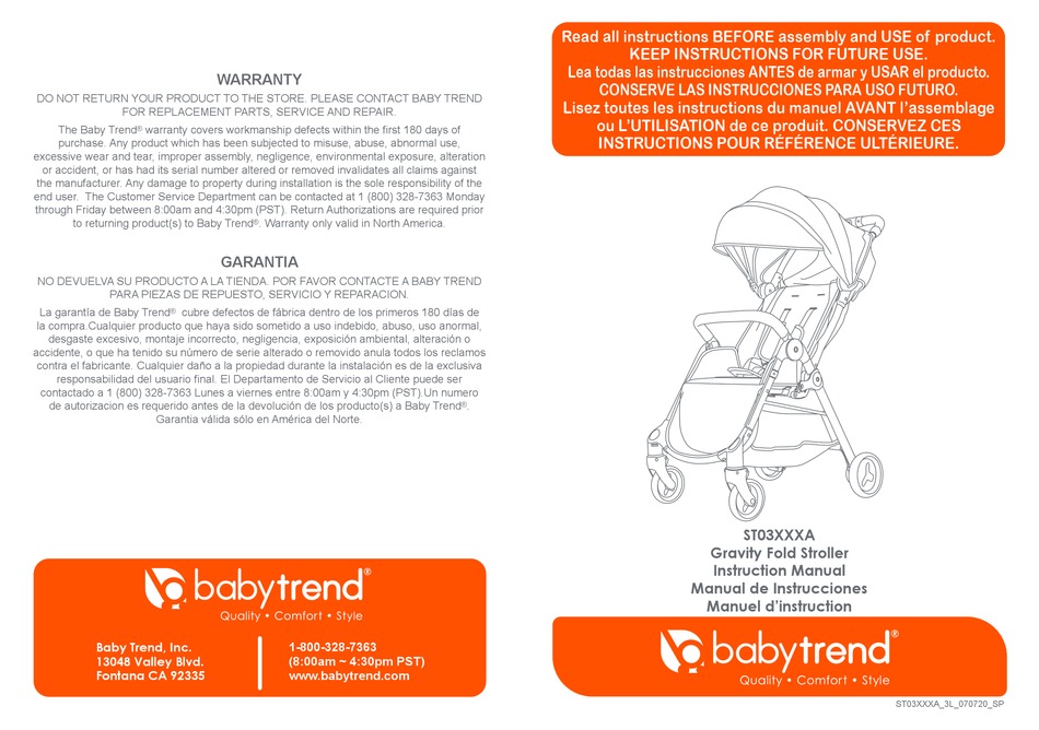 BABY TREND ST03 A SERIES INSTRUCTION MANUAL Pdf Download ManualsLib