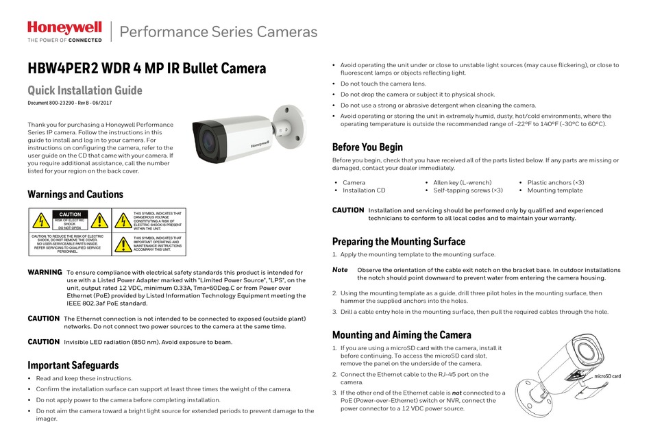 HONEYWELL PERFORMANCE SERIES QUICK INSTALLATION MANUAL Pdf Download ...