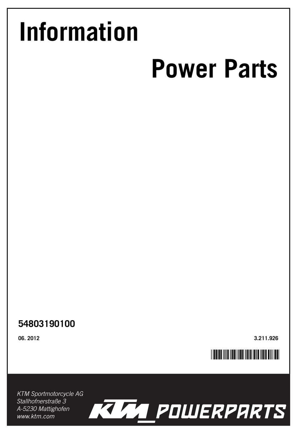 KTM POWER PARTS 54803190100 QUICK START MANUAL Pdf Download ManualsLib