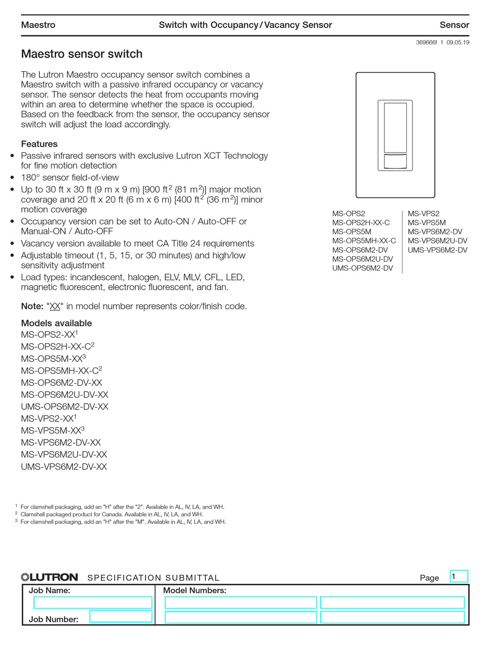 LUTRON ELECTRONICS MAESTRO MS-OPS2 1 SERIES MANUAL Pdf Download
