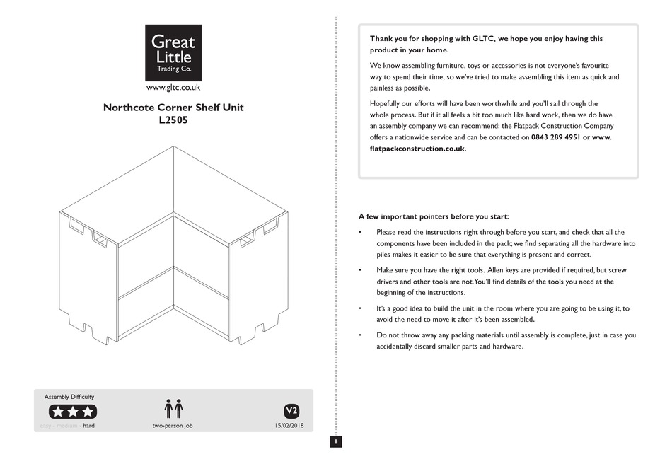 GREAT LITTLE TRADING NORTHCOTE L2505 ASSEMBLY INSTRUCTIONS MANUAL Pdf