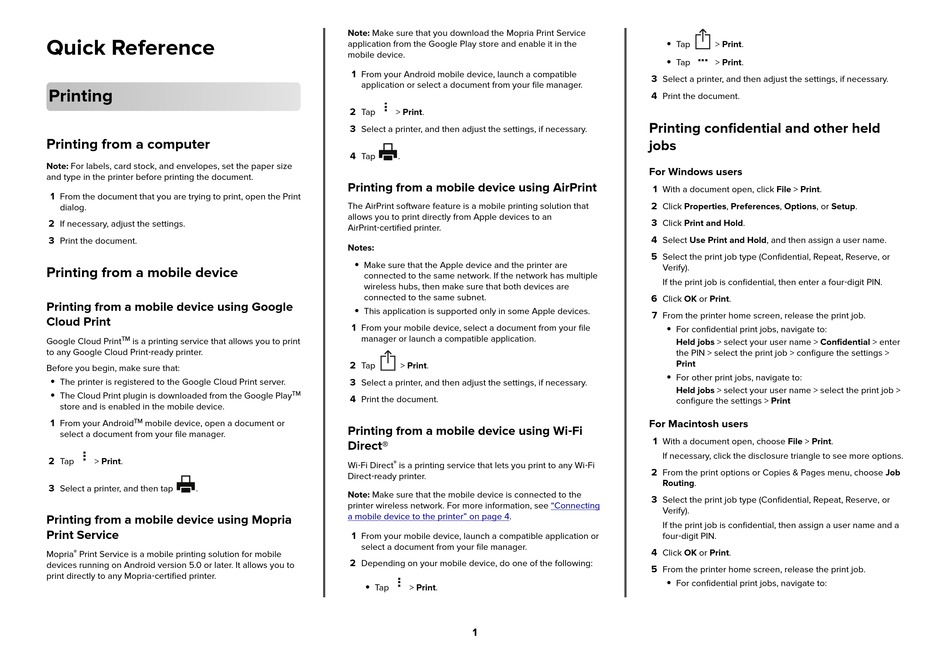 LEXMARK C3224 QUICK REFERENCE Pdf Download | ManualsLib
