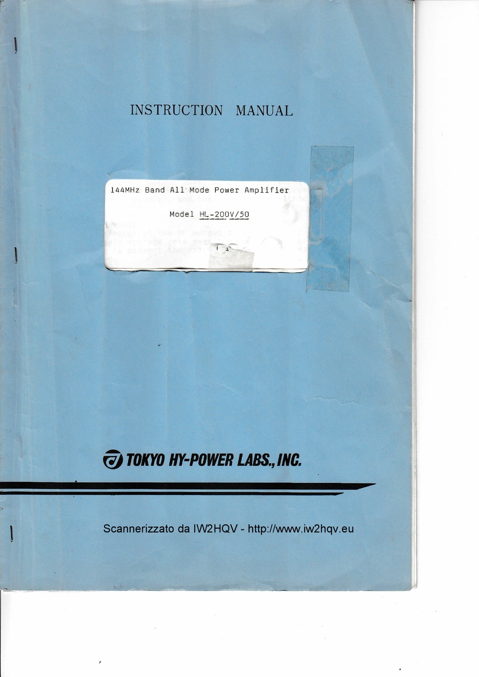 TOKYO HY-POWER HL-200V/50 INSTRUCTION MANUAL Pdf Download | ManualsLib