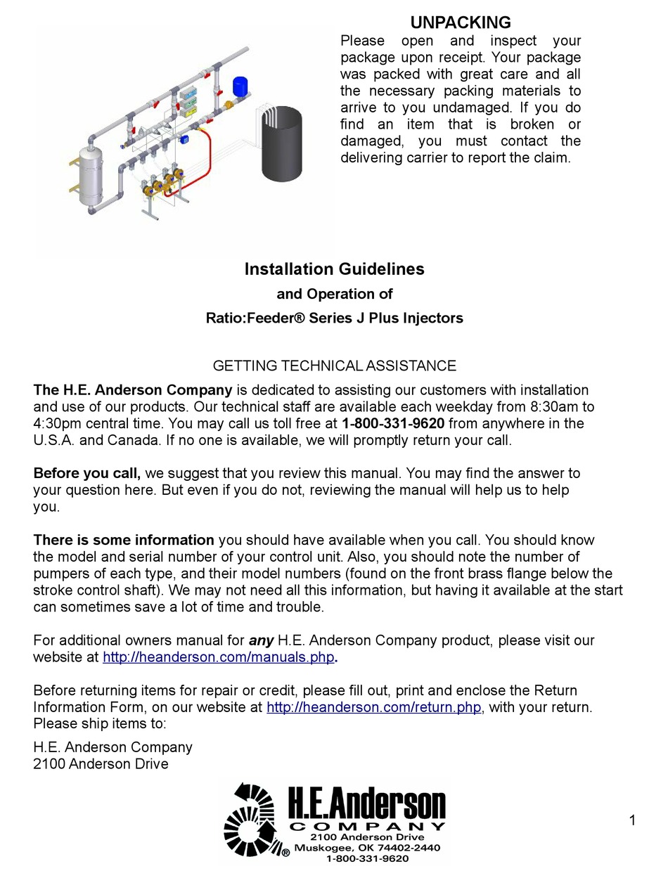 H E Anderson Ratio Feeder J Plus Series Installation Manuallines And Operation Pdf Download Manualslib