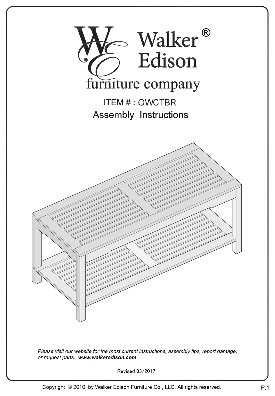 WALKER EDISON OWCTBR ASSEMBLY INSTRUCTIONS Pdf Download | ManualsLib