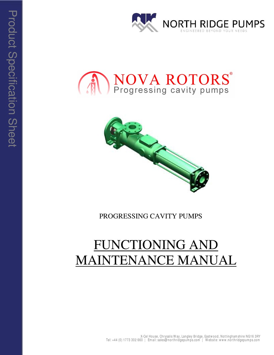NORTH RIDGE PUMPS NOVA ROTORS MN SERIES FUNCTIONING AND MAINTENANCE