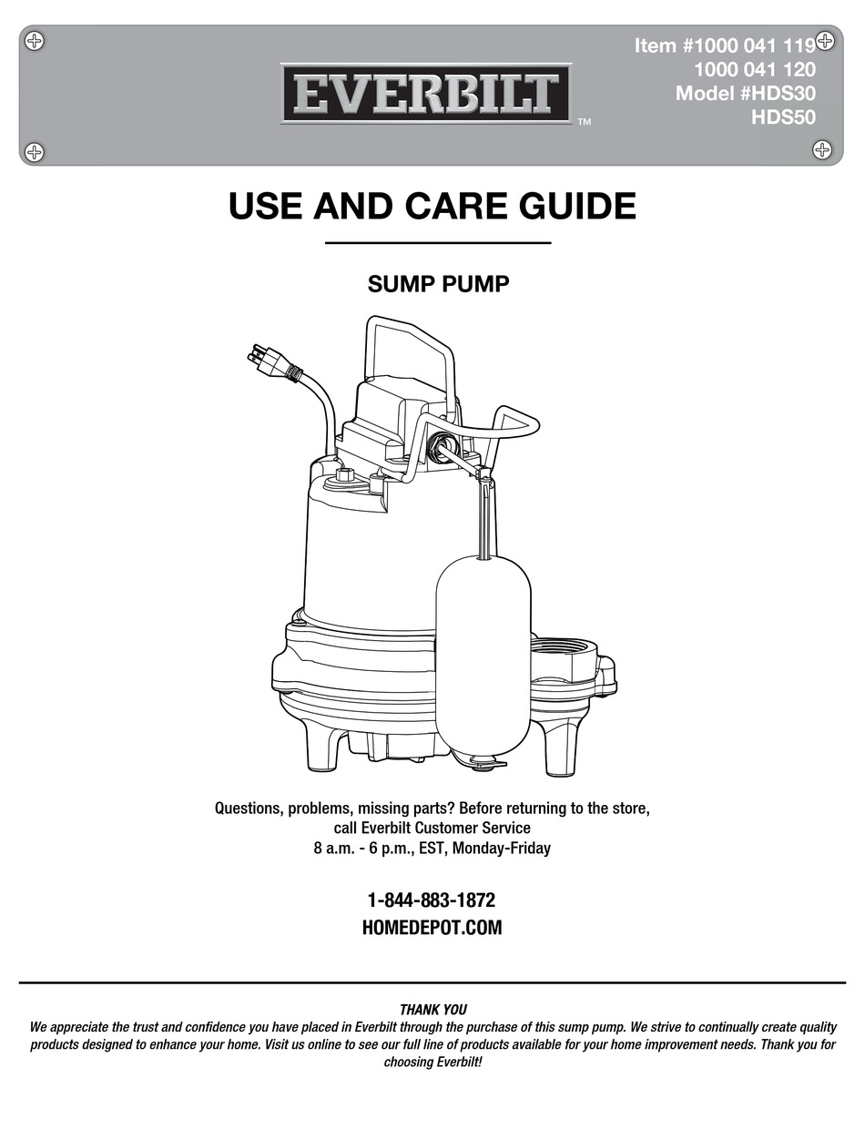 EVERBILT HDS30 USE AND CARE MANUAL Pdf Download ManualsLib