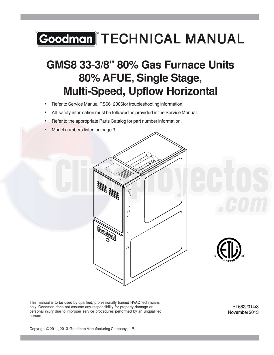 Goodman Gms Series Technical Manual Pdf Download Manualslib