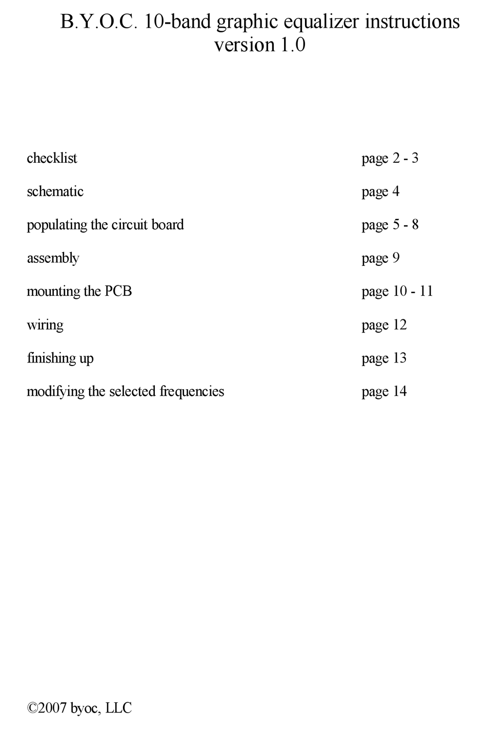 BYOC 10BAND GRAPHIC EQUALIZER INSTRUCTIONS MANUAL Pdf Download