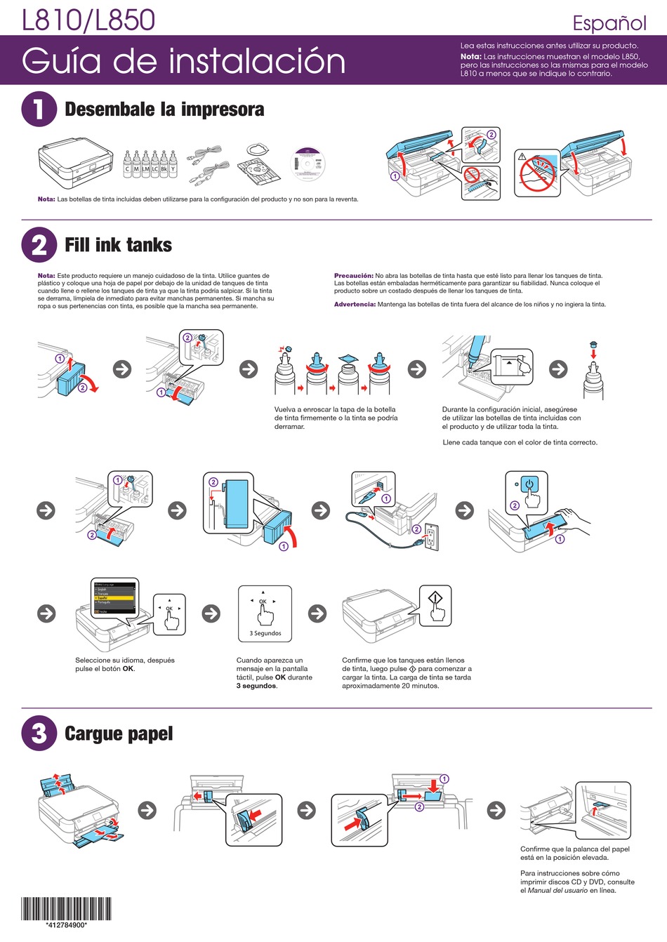 EPSON ECOTANK L810 START HERE Pdf Download | ManualsLib