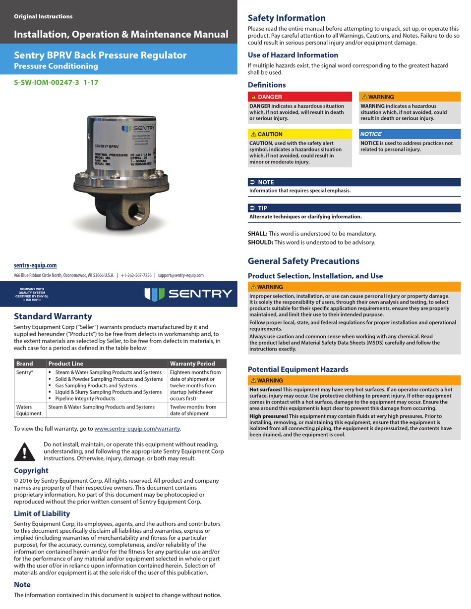 SENTRY BPRV INSTALLATION OPERATION MAINTENANCE MANUAL Pdf Download ManualsLib