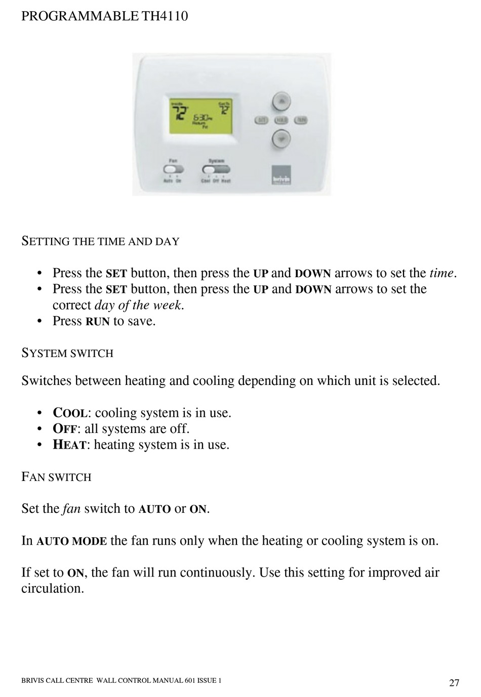 Brivis Th4110 Quick Start Manual Pdf Download Manualslib