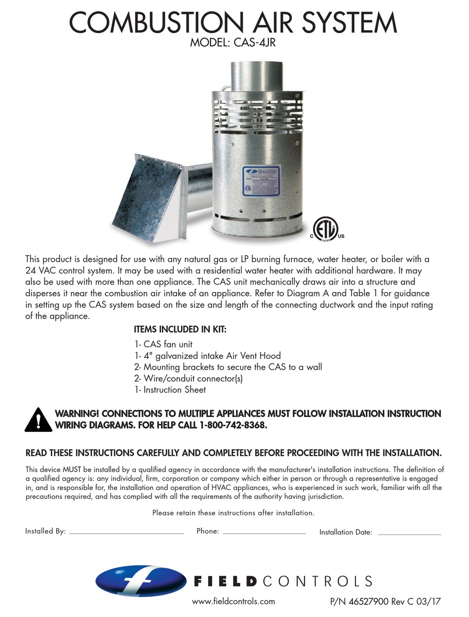 FIELD CONTROLS CAS4JR MANUAL Pdf Download ManualsLib