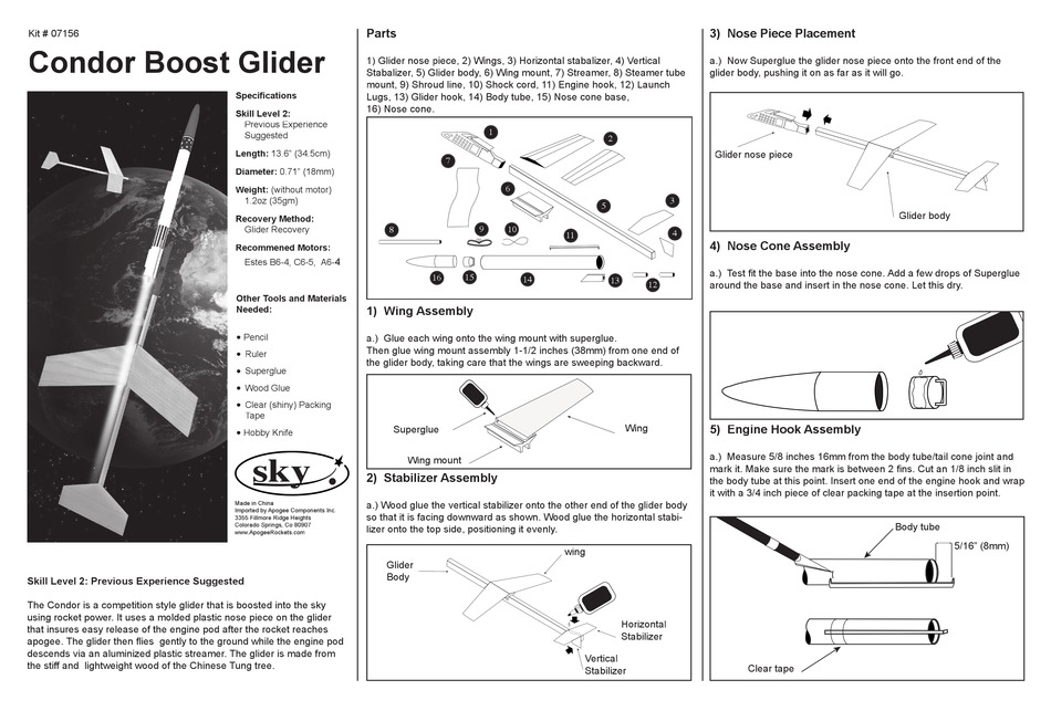 SKY CONDOR BOOST GLIDER MANUAL Pdf Download ManualsLib